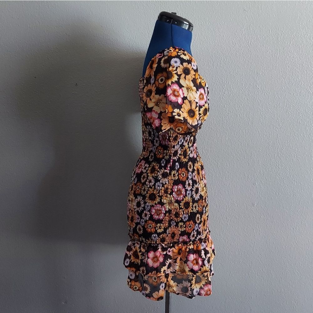 Justify Floral Print Cut Out Ruffle Hem Ruched Mini Dress Large - Picture 4 of 7